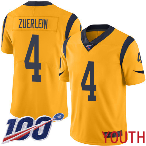 Los Angeles Rams Limited Gold Youth Greg Zuerlein Jersey NFL Football #4 100th Season Rush Vapor Untouchable->youth nfl jersey->Youth Jersey